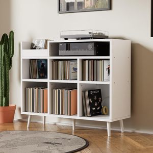 Mueble Moderno para Tocadiscos de Madera, Estante para Discos de <span class=keywords><strong>Vinilo</strong></span>, Almacenamiento para 500 Álbumes, con Enchufe, Aparador, Mueble de Salón - Product Image 1