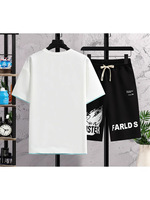 Ensemble T-shirt et short en pur coton imprimé, coupe ample et anti-rétrécissement, mode estivale