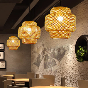 Bamboo Woven Pendant <b>Light</b> Round E26 Led Single Head Chandelier For Dining Room Hotel Guesthouse Zen Style - Product Image 3