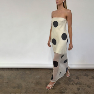 Elegant Slim Fit Backless <b>Spaghetti</b> <b>Strap</b> Long Dress With Polka Dot Translucent Fabric For Women Evening Wear - Product Image 3