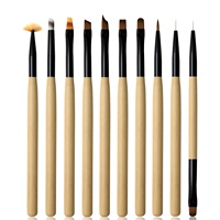 Ensemble de 11 pinceaux à ongles en gel durables en bois, marque privée personnalisée, haute qualité, nylon importé, outils de manucure, dessin d'ongles
