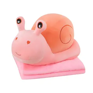 Wholesale new plush toy cartoon snail pillow blanket 2-in-1 cover blanket unicorn figure throw pillow cover blanket