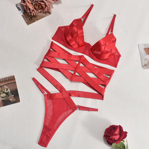 Nueva Tendencia en Lencería Sexy, con Tirantes Entrecruzados, Pechos Expuestos, Cintura Ajustada, Conjunto de 3 Piezas para Mujer - Product Image 5