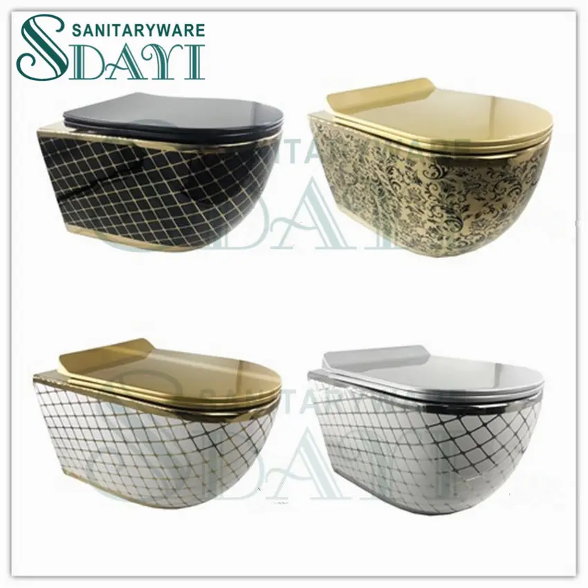 Western schwarz Farbe Gold Design Keramik Wandbehang Toilette vergoldet Toilette verlangsamen Sitz bezug Schrank