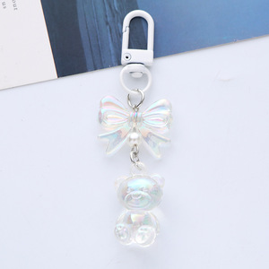 Petit porte-clés en forme d'ours en peluche avec dégradé de couleurs, pendentif en acrylique plaqué, décoration de sac, nœud, housse pour écouteurs pour couples, en caoutchouc - Product Image 3