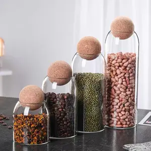 500/800/1200ml High borosilicate large capacity sugar salt tea coffee glass storage tank with cork ball lid and stopper lid