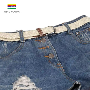 Cinturón elástico tejido con punta de cuero elástico trenzado ajustable negro para hombre con logotipo personalizado - Product Image 2
