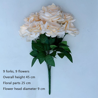PT-R145 Vente en gros, bouquet de roses artificielles en soie à 9 têtes, 9 roses pour la décoration