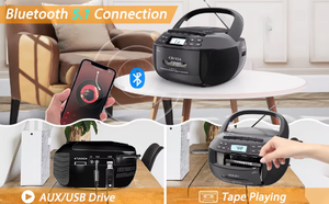 Radio FM Bluetooth Portátil, Reproductor <span class=keywords><strong>de</strong></span> <span class=keywords><strong>CD</strong></span>, Grabadora <span class=keywords><strong>de</strong></span> Casetes, Ranura USB SD, Sonido Estéreo, Batería Recargable para el Hogar, Oficina y Viajes - Product Image 5