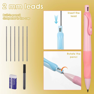 5 Farben Druckbleistifte mit Logo, Druckknopf mit integriertem Anspitzer, 6 Nachfüllminen – Ergonomisches Schreibhilfsmittel für Anfänger - Product Image 4