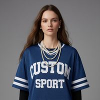 T-shirt surdimensionné pour femme, style maillot de football, col en V, manches rayées en maille, bleu roi, style Blokecore Streetwear, vente en gros