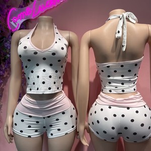 <span class=keywords><strong>Ensemble</strong></span> assorti pour femme Comeluckin, imprimé à pois, couleur contrastée, haut court dos nu à lacets et col en V, short, <span class=keywords><strong>ensemble</strong></span> 2 pièces - Product Image 5