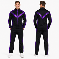 Ensemble de survêtement personnalisé pour hommes, noir et violet métallisé, en spandex avec strass, veste zippée en V chevron et pantalon droit