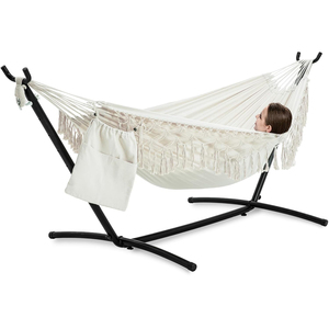 Hamaca Plegable Moderna y Resistente de 600 LBS con Soporte, Diseño Tradicional, Muebles de Exterior con Reposacabezas para Jardín - Product Image 1