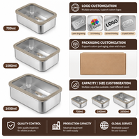 Conteneur alimentaire carré en acier inoxydable 304 en gros avec couvercle, boîte à lunch, hermétique, anti-fuite, personnalisable avec logo