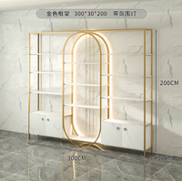 Vitrine de présentation cosmétique de luxe en acier inoxydable doré avec éclairage LED, présentoir pour salon de beauté, vitrine pour soins de la peau, présentoir de maquillage