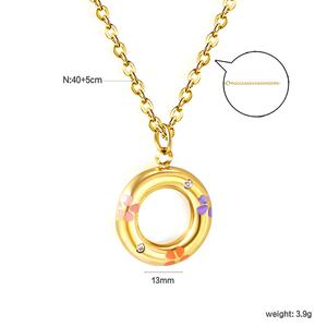 Collar de Acero Inoxidable con Zirconia en Forma de Gota de Agua y Corazón, Joyería que No se Desvanece, Chapado en Oro de 18K, Colgante Redondo Hueco para Mujer - Product Image 2