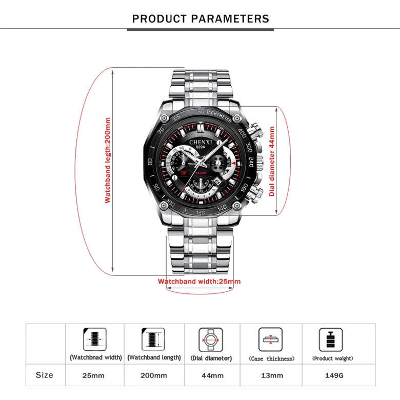 CHENXI 029A 029B Men's Stainless Steel Waterproof Watches