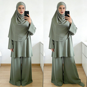 Wholesale Muslim Swimwear Burkini Set Modest Khimar Set Women Long Tunic Wide Leg Pants Hijab 3 Piece - Product Image 1