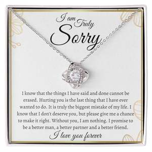 Collier Pendentif Classique en Cuivre Coulé « Nœud d'Amour Argenté » avec Carte Texte Personnalisée – Cadeau de Pardon et de Réconciliation pour Partenaire - Product Image 2