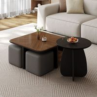 Ensemble de table basse avec plateau rond/carré en bois et tabourets assortis