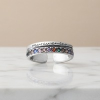 Bague ouverte vintage en cuivre à double couche incrustée de zircon coloré avec lettres pour femme, style luxe léger