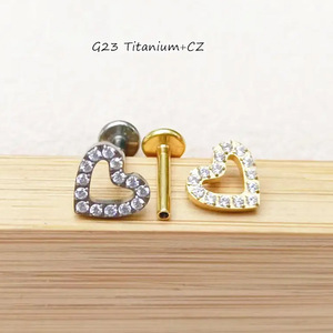 Heart Shaped Zircon Butterfly Ear Stud Stainless Steel Pure Titanium <b>Insert</b> Internal <b>Thread</b> Unisex Piercing Jewelry Gift - Product Image 4