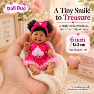 ตุ๊กตาเด็กเกิดใหม่ซิลิโคนทั้งตัวขนาด 6 นิ้ว รุ่น Doll Duo Custom ผิวสีแทน ยิ้มแย้ม พร้อมผมสีชมพู ของขวัญคริสต์มาสส่วนตัวสำหรับเด็ก - Product Image 1