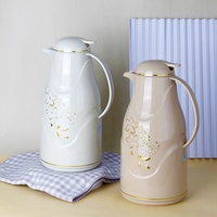Nueva Llegada, Termo de Café Árabe con Recubrimiento de Vidrio, Jarra de Vacío Negra y Roja para Bebidas Frías y Calientes, con Decoración Floral, Venta al por Mayor, OEM, China