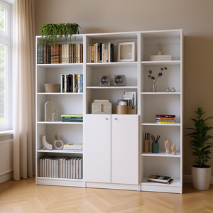 Set di Librerie Bianche Platt Collection a 3 Pezzi, 9 Ripiani, Arredamento Moderno Minimalista per Soggiorno, Mobile Autoportante in MDF - Product Image 2