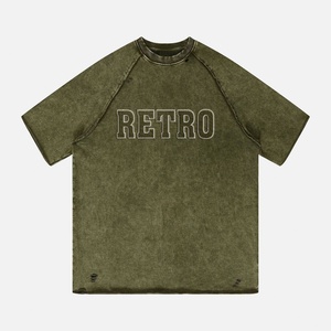 T-shirt Raglan en Molleton Épais 100% Coton, Impression Numérique, Motif Lettres, Effet Délavé, Broderie – Vente en Gros - Product Image 2