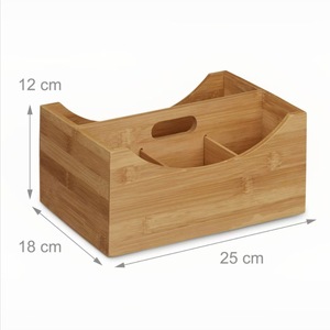 Organizador de escritorio de bambú, caja de almacenamiento rectangular para oficina con compartimentos para bolígrafos, lápices, tijeras y artículos de papelería, minimalista - Product Image 3
