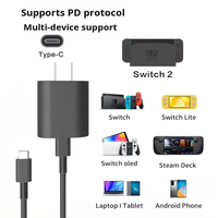 Adaptador de Corriente CA de 60W para UE, EE. UU. y Reino Unido, Cargador para Switch 2, Fuente de Alimentación de 20V/3A con Cable de Carga USB Tipo-C de 1.5M/5 Pies, Compatible con Modo TV