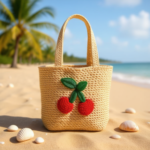 Borsa a tracolla mini in paglia all'uncinetto con ciliegie 12x14cm per donna, accessorio estivo - Product Image 2