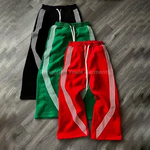 Sweatpants QYOURECLO Custom Streetwear 100% Cotton French Terry Stacked Mens Wide Leg Baggy Sweatpants With Stripe