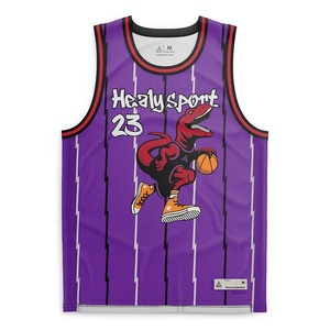<span class=keywords><strong>Camiseta</strong></span> de <span class=keywords><strong>Baloncesto</strong></span> Personalizada Healy Morada, Diseño Retro de Dinosaurio Raptor, Rayas Relámpago, Malla Transpirable, Sin Mangas - Product Image 2