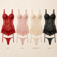 Ensemble de lingerie corset en dentelle noire et rose, bretelles réglables, semi-transparent, 2 pièces, sous-vêtements pour femmes