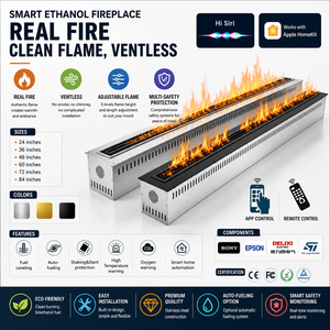 Caminetto a <span class=keywords><strong>Bioetanolo</strong></span> da Tavolo in Acciaio Inox Personalizzato <span class=keywords><strong>con</strong></span> Bruciatore di Sicurezza Inserito e Applicazione Remota per il Controllo del Caminetto - Product Image 2