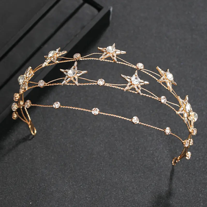 Tiara barroca con diamantes de imitación para novia, corona de estrella de moda, tocado hecho a mano de cristal, accesorios para el cabello, diadema