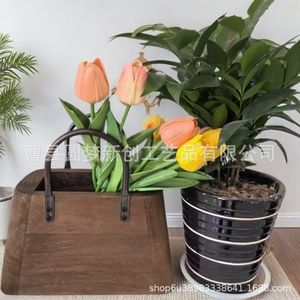 Cross-border wooden planter <b>basket</b>, home use, simple retro <b>flower</b> planting <b>basket</b>, creative wooden planter <b>basket</b> - Product Image 1