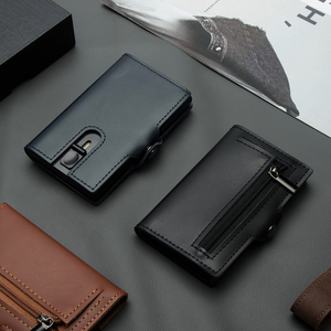 Casekey – porte-cartes en cuir véritable pour <span class=keywords><strong>hommes</strong></span>, porte-cartes en Aluminium avec fermeture éclair - Product Image 3
