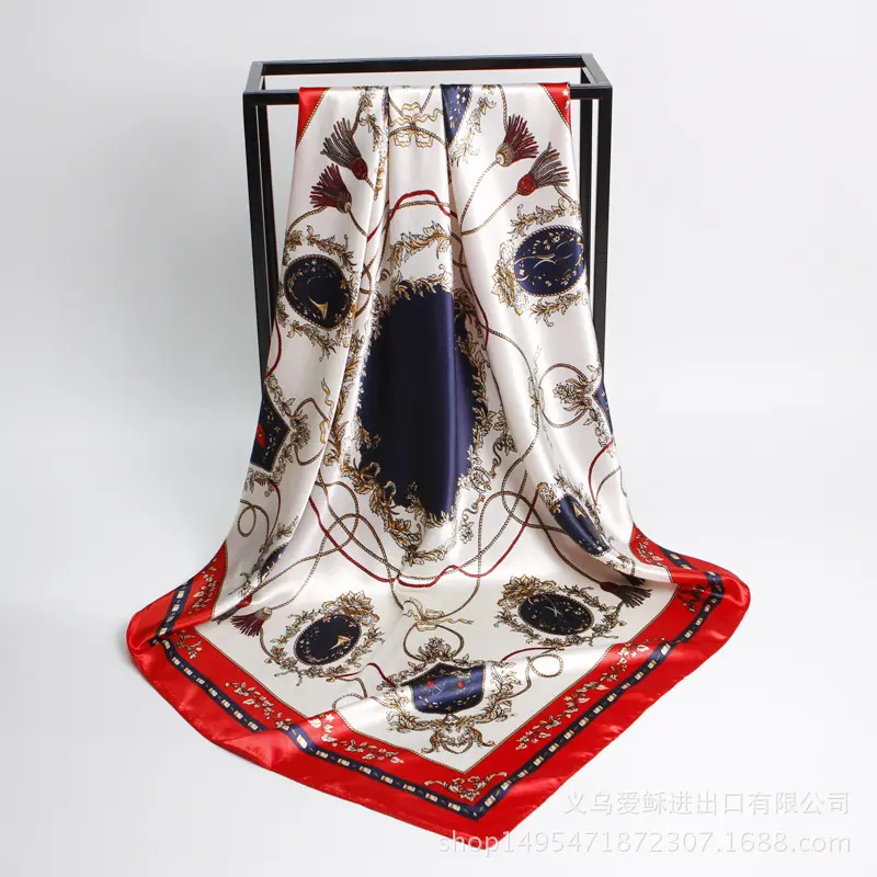 Factory wholesale new 90*90cm printing imitation women big square satin silk scarf shawl
