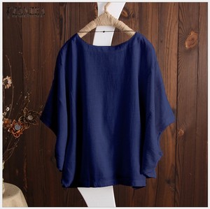 Hot Sale Damen Kurzarm Baumwolle Leinen Solid Frauen Vintage Plus Size <span class=keywords><strong>5XL</strong></span> Casual Bluse T-Shirt Tops - Product Image 6