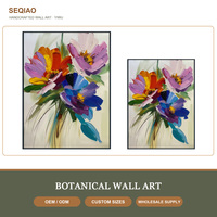 Peinture à l'huile abstraite florale peinte à la main sur toile, texture impasto, décor moderne coloré encadré pour salon