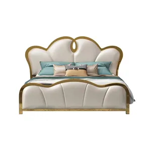 Современная американская легкая роскошная кожаная кровать с рамой из массива дерева комплект мебели для спальни мягкая двуспальная кровать большого размера металлические кровати