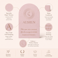 Carte en papier épais rose avec impression offset en feuille d'or rose, insert d'emballage de remerciement