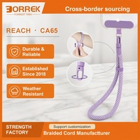 Dragonne de téléphone OEM réglable en nylon tressé autobloquant anti-chute avec languette de fixation, vente en gros personnalisée