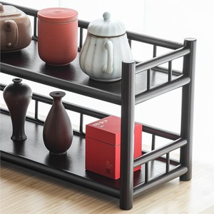 Estantes de exhibición antiguos de madera maciza, bandeja de té de varias capas para accesorios de ceremonia del té, forma rectangular, origen Dehua - Product Image 3