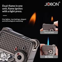 Briquet portable ultra fin à double flamme convertible et coupe-vent