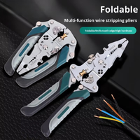 Alicates Plegables Multifunción de Acero Inoxidable para Pelar Cables y Crimpar, en Plata/Gris/Verde Azulado, Hechos en China
